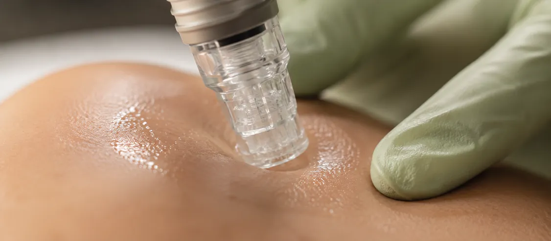 HydraFacial tip on hydrated skin