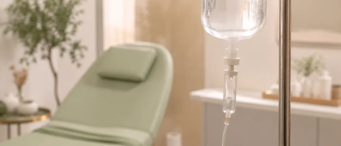 IV drip in a calm treatment room